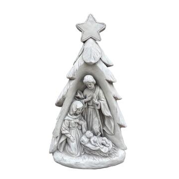 Statua da Giardino Natività sotto l'Albero in Argilla Fibrosa Simil Pietra 40x69x22cm