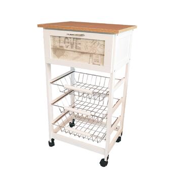 Carrello da Cucina in Legno Bianco/Beige con Ruote,...