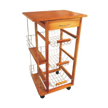 Carrello da Cucina in Legno Miele con Ruote, 3 Cestelli...