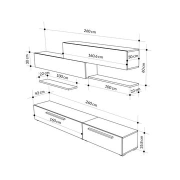 Parete Soggiorno Kombat Light Moka 260x220hx42cm - Marino fa Mercato