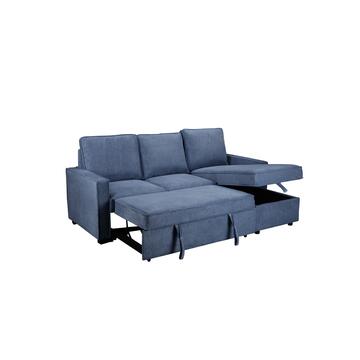 Divano Prisco 3 Posti + Chaise Longue, Reversibile - Blu