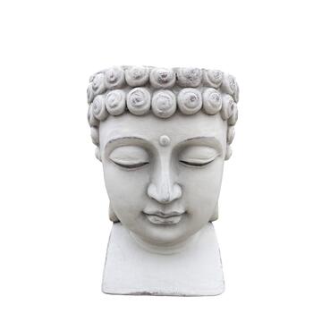 Statua da Giardino Buddha Porta Fiori in Argilla Fibrosa Simil Pietra 31x39x27cm